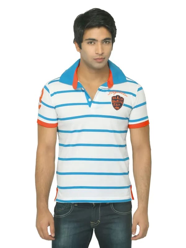 Status Quo Men Striped White T-shirt
