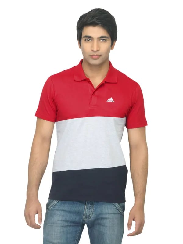 ADIDAS Men Panel Polo Red T-shirt