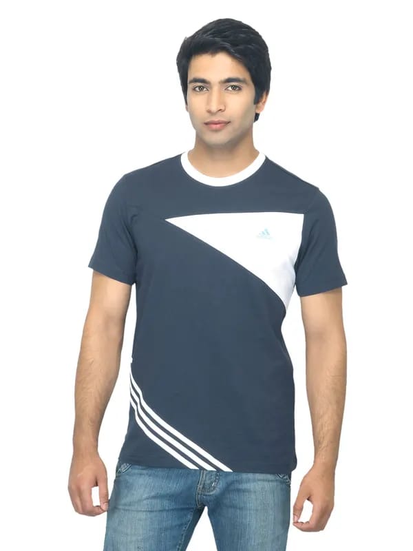ADIDAS Men Color Block Navy Blue T-shirt