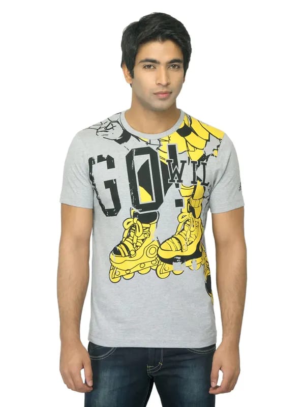 ADIDAS Men Printed Grey T-shirt