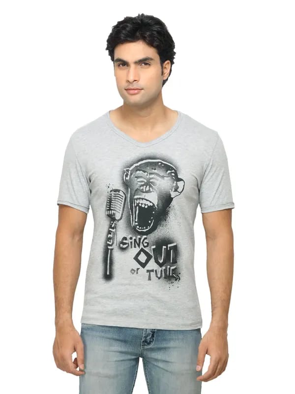 United Colors of Benetton Men Printed Grey T-shirt
