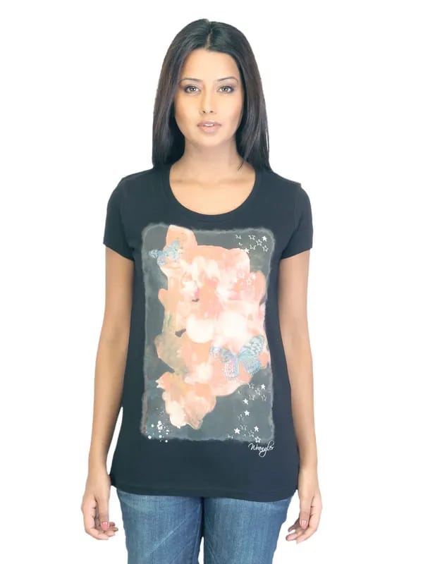 Wrangler Women Printed Black T-shirt