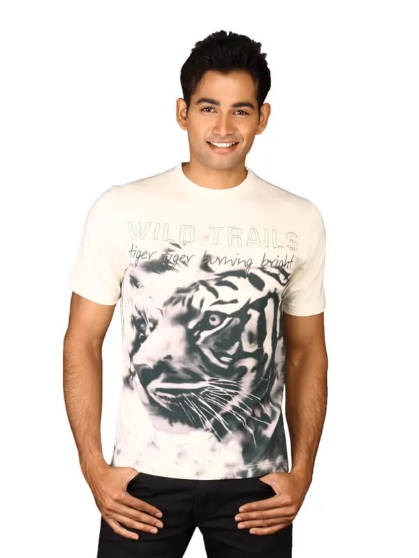 DUSG Men's Burning Tiger Bamboo Natural T-shirt