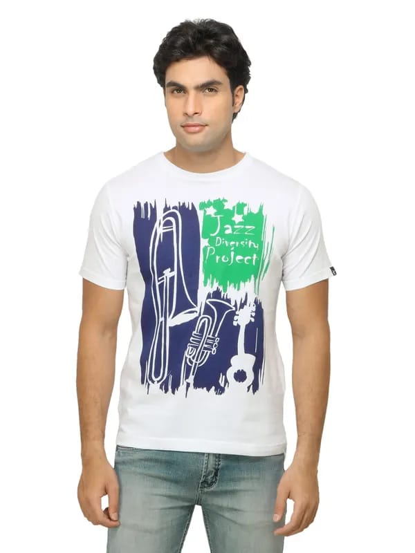 Probase Men Printed White T-shirt