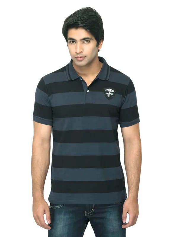 Indigo Nation Men Striped Black & Blue T-shirt