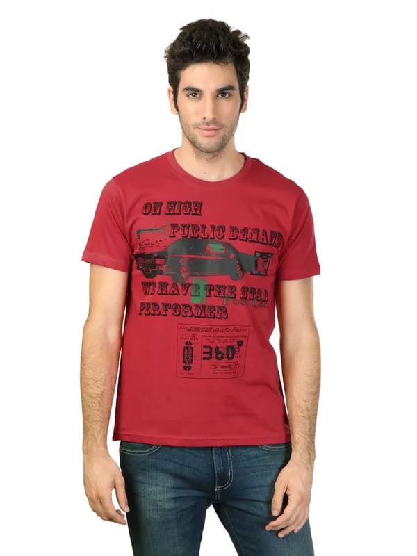 Indigo Nation Men Red Printed T-shirt