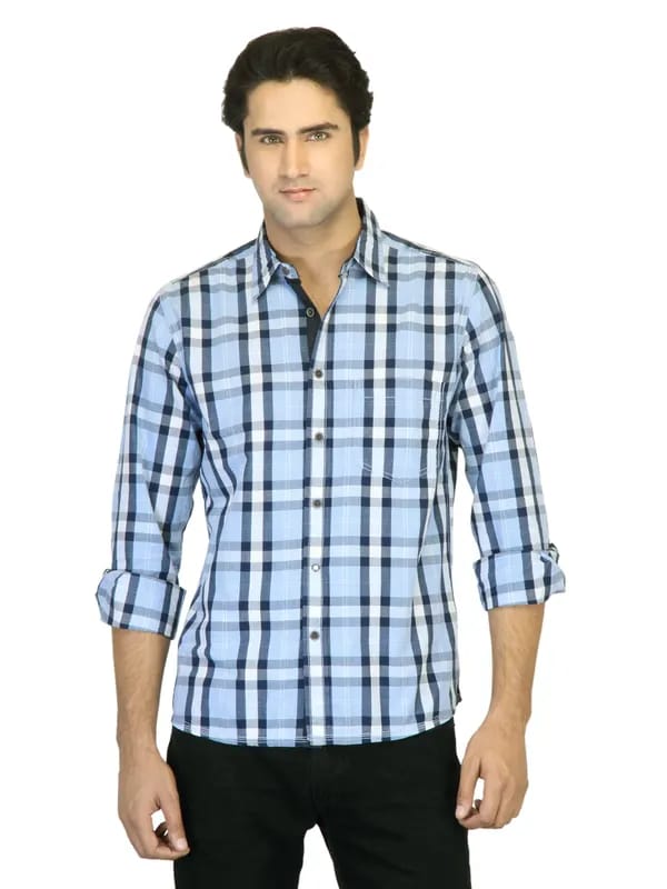 Indigo Nation Men Check Blue Shirt