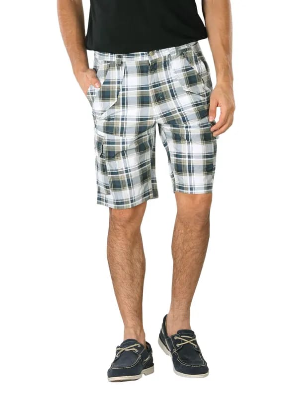Indigo Nation Men Check White And Khaki Shorts
