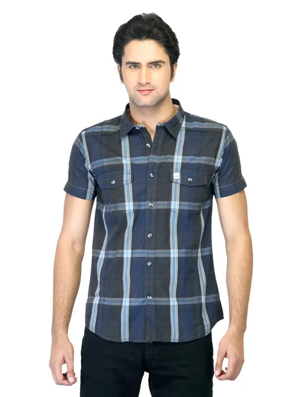 Basics Men Black & Navy Checked Shirt
