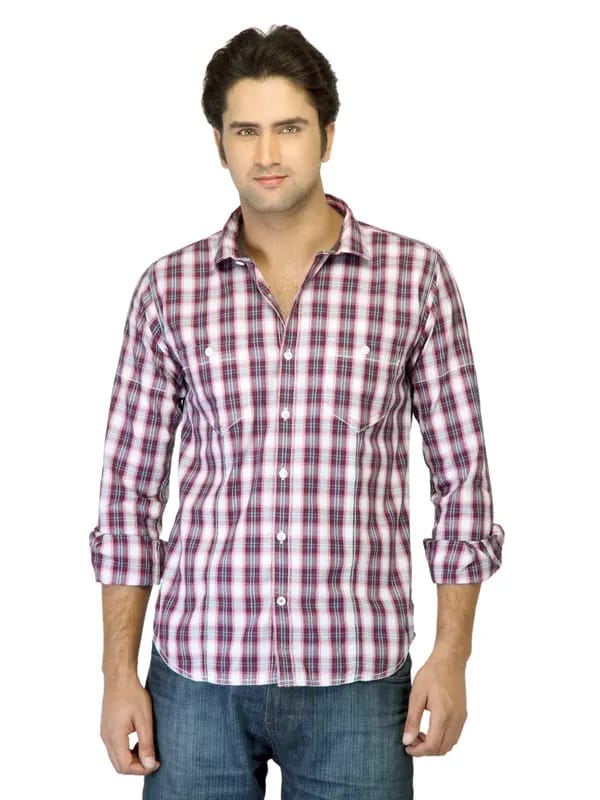 Basics Men Red Checked Shirt