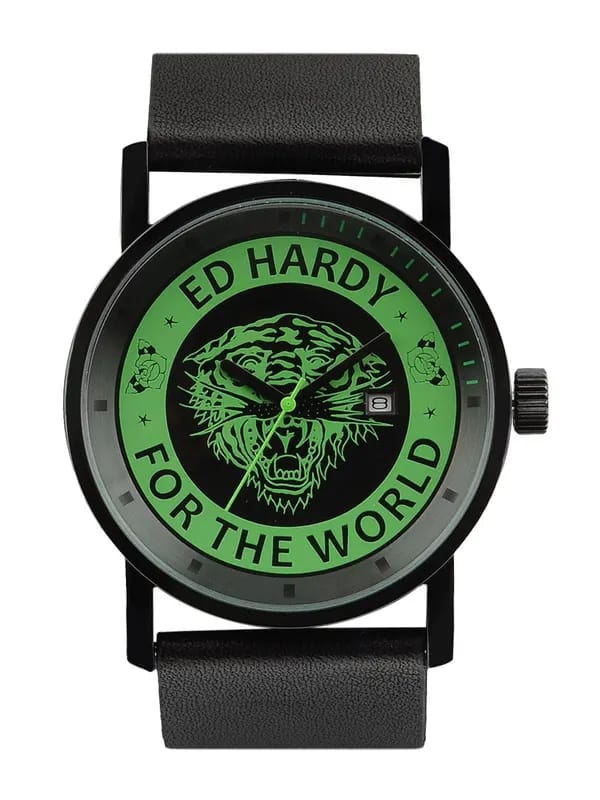 Ed Hardy Men Black & Green Dial Watch
