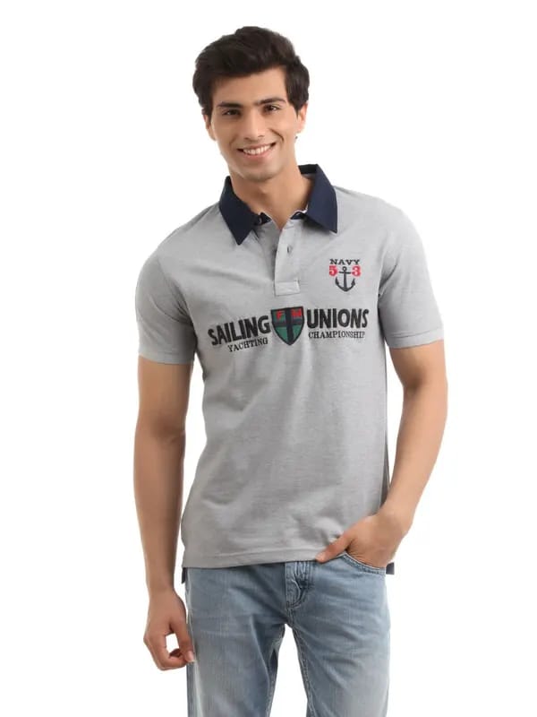Flying Machine Men Grey Polo T-shirt