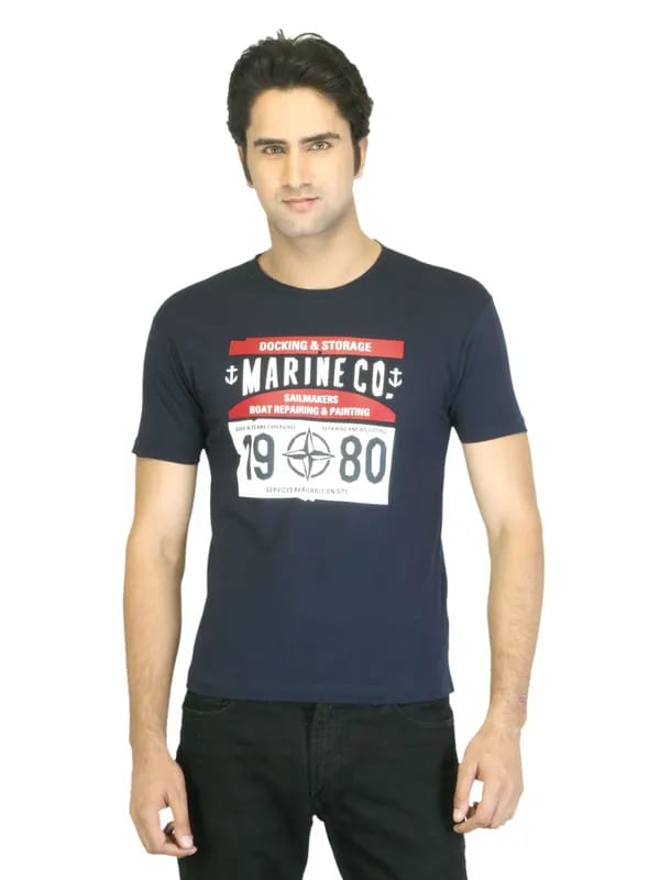 Flying Machine Men Printed Navy Blue T-shirt