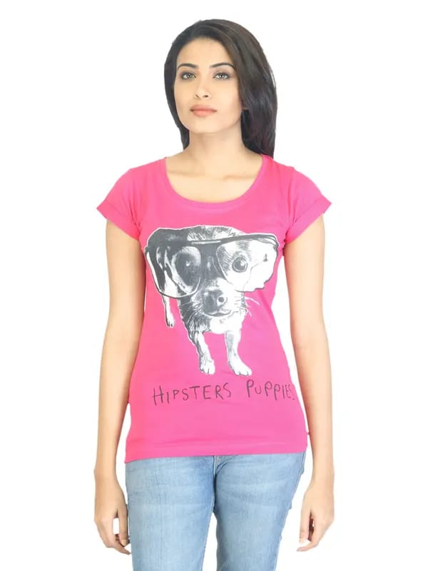 Flying Machine Women Printed Pink T-shirt
