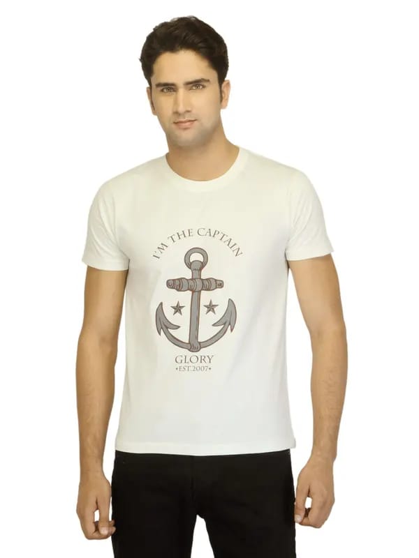 Myntra Men I M The Captain Off White T-shirt