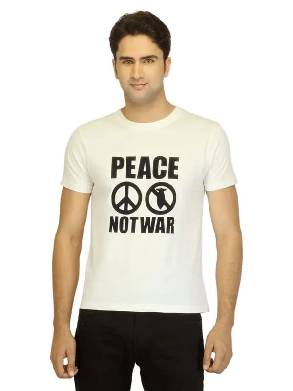 Myntra Men Peace-War Off White T-shirt