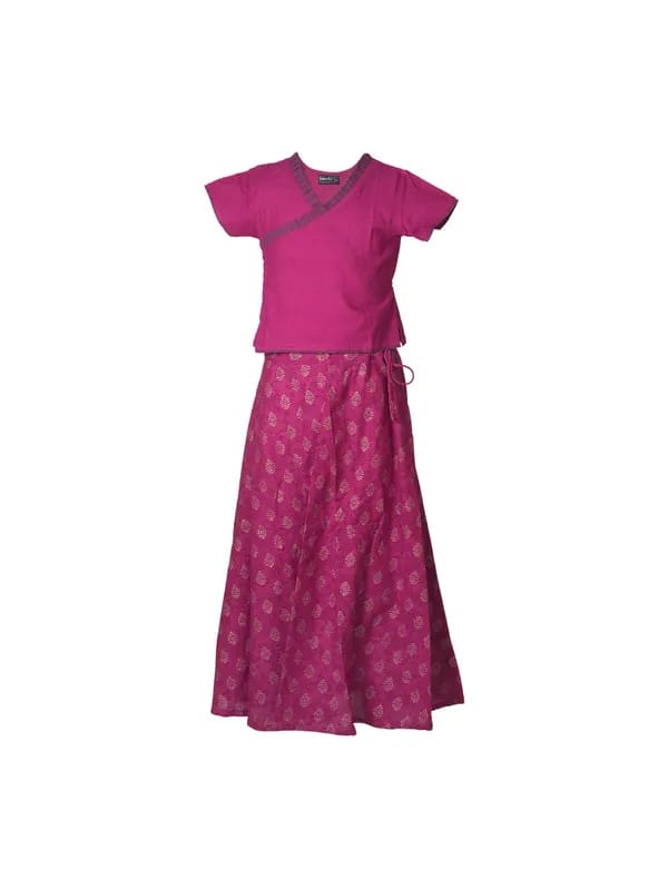 Fabindia Girls Printed Pink Lehenga Choli