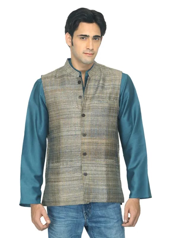 Fabindia Men Brown Silk Sleeveless Jacket