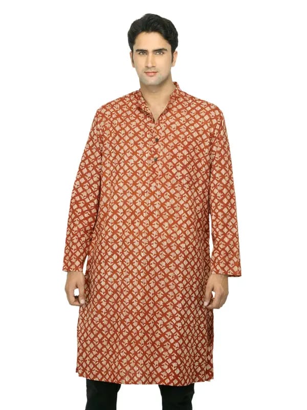 Fabindia Men Printed Red Kurta