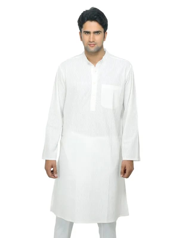 Fabindia Men Hand Block Printed White Kurta