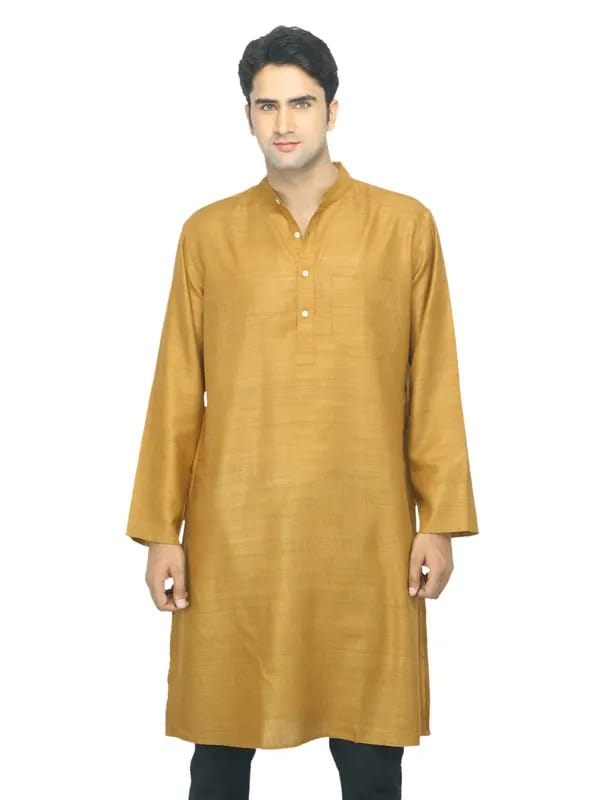 Fabindia Men Mustard Matka Silk Kurta