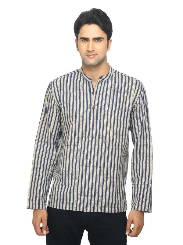 Fabindia Men Printed Blue Kurta