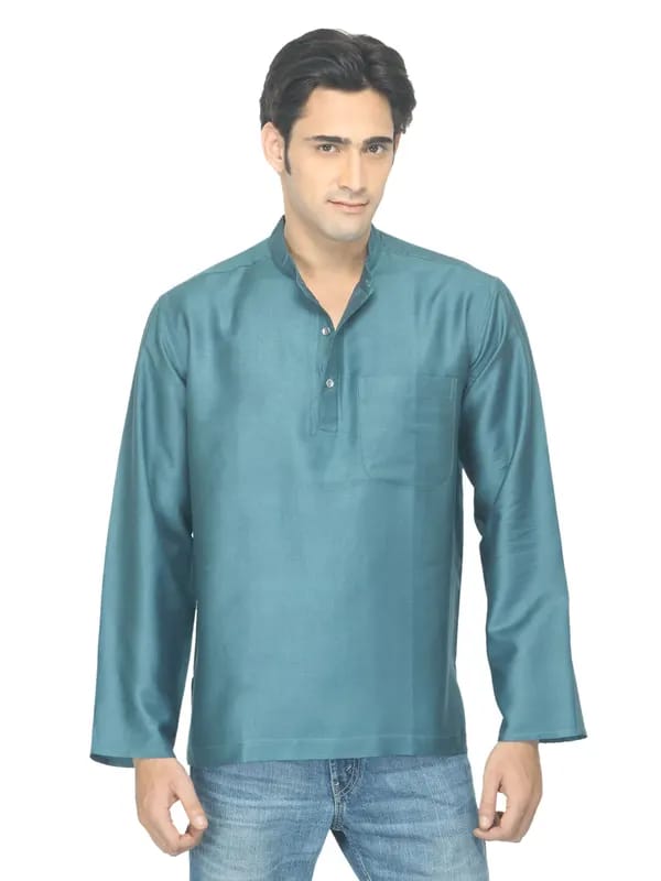 Fabindia Men Teal Tussar Kurta