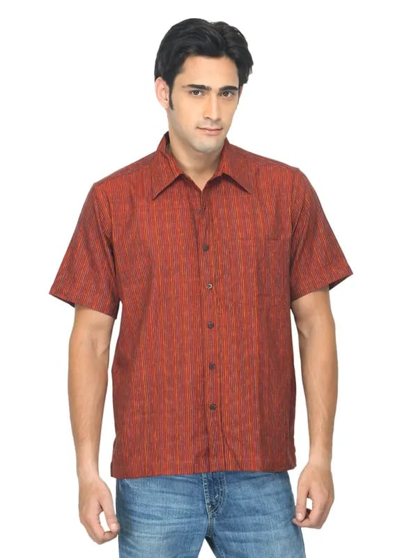 Fabindia Men Striped Rust Shirt
