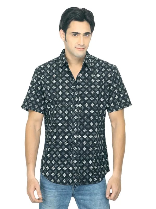Fabindia Men Hand Block Printed Black Shirt