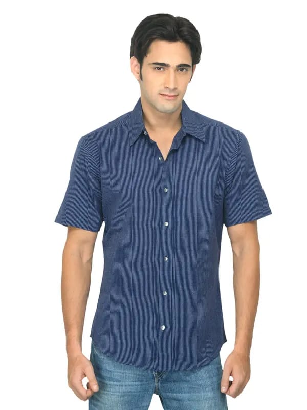 Fabindia Men Striped Navy Blue Shirt