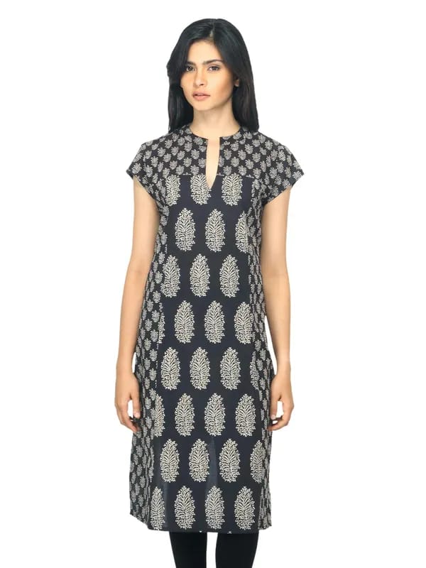 Fabindia Women Printed Black Kurta