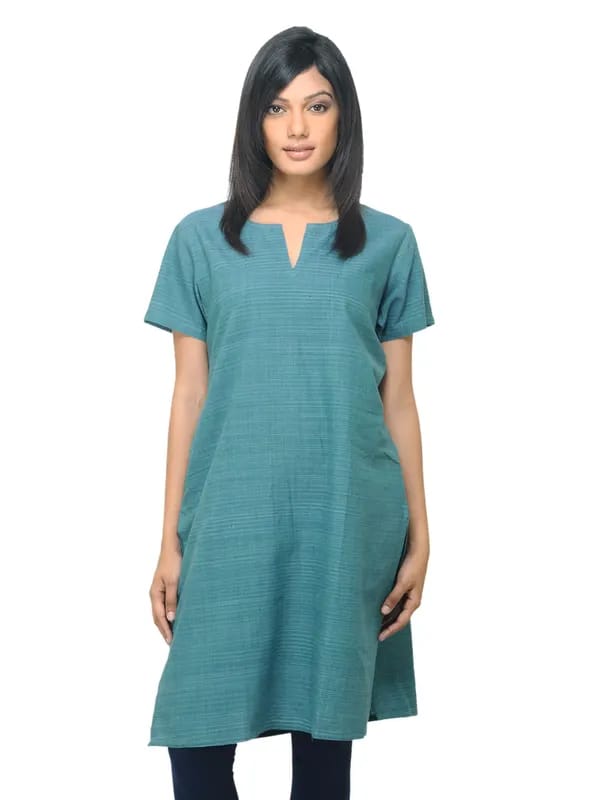 Fabindia Women Green Bijli Print Khadi Kurta