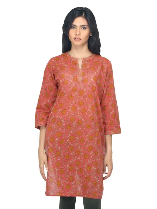 Fabindia Women Printed Red Kurta