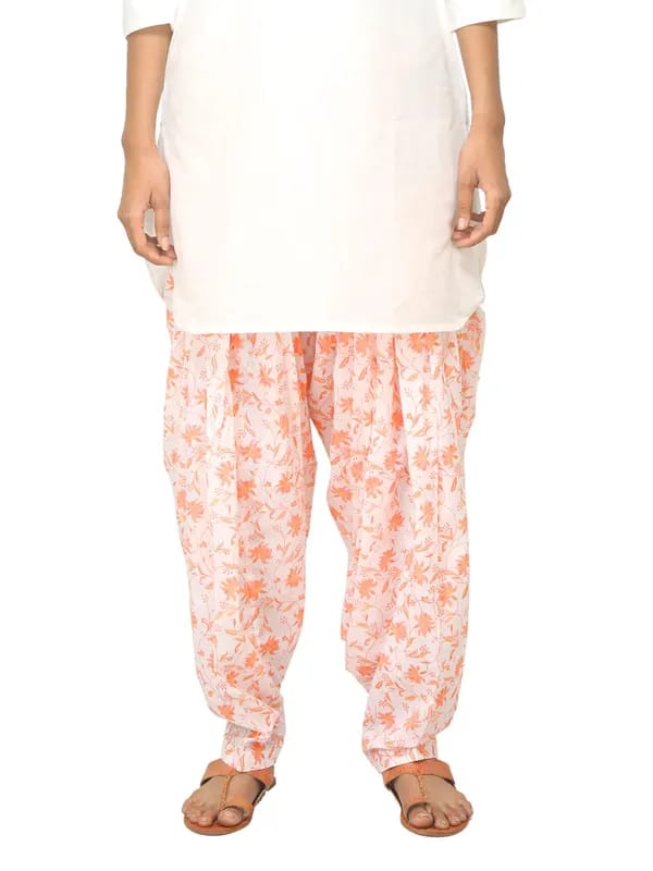Fabindia Women Printed White & Orange Patiala