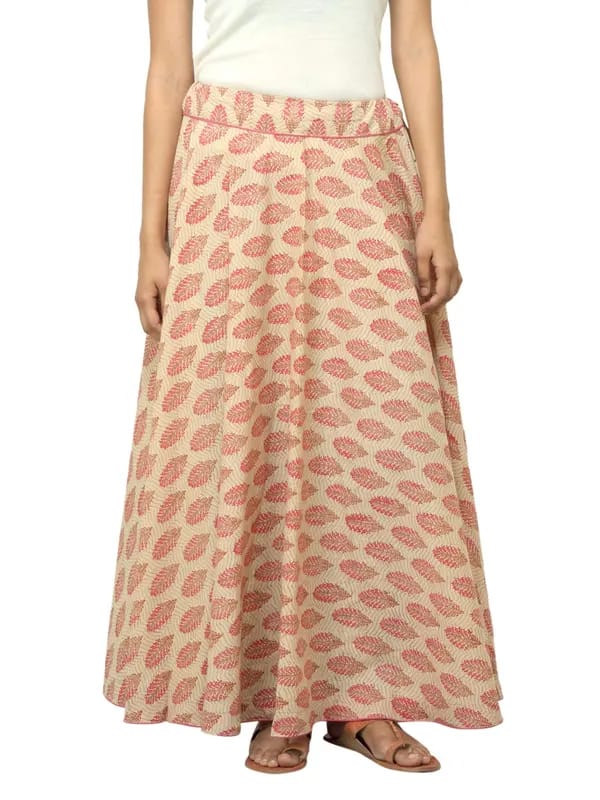 Fabindia Women Printed Beige Ghera Skirt