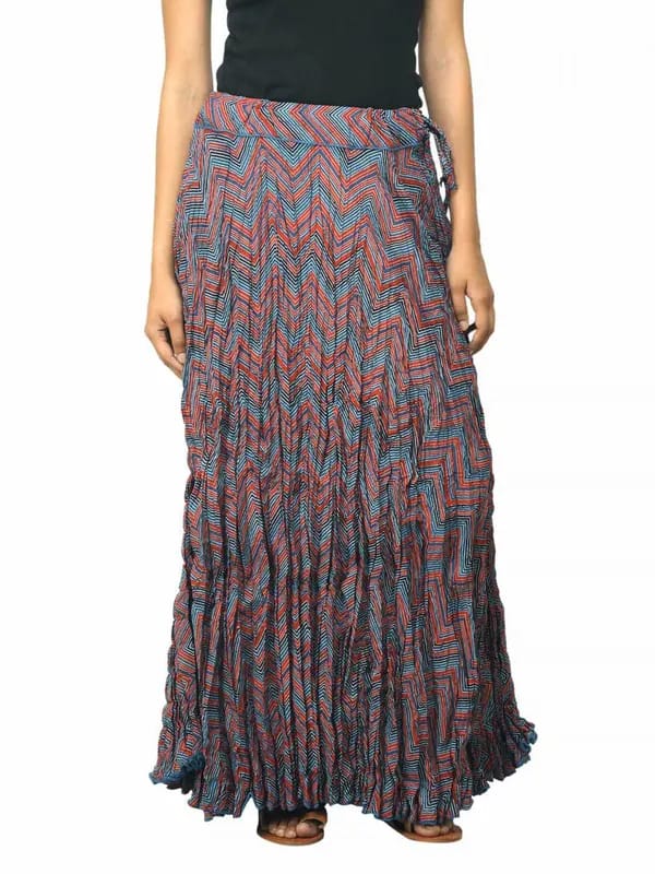 Fabindia Women Blue Ghera Crinkle Skirt