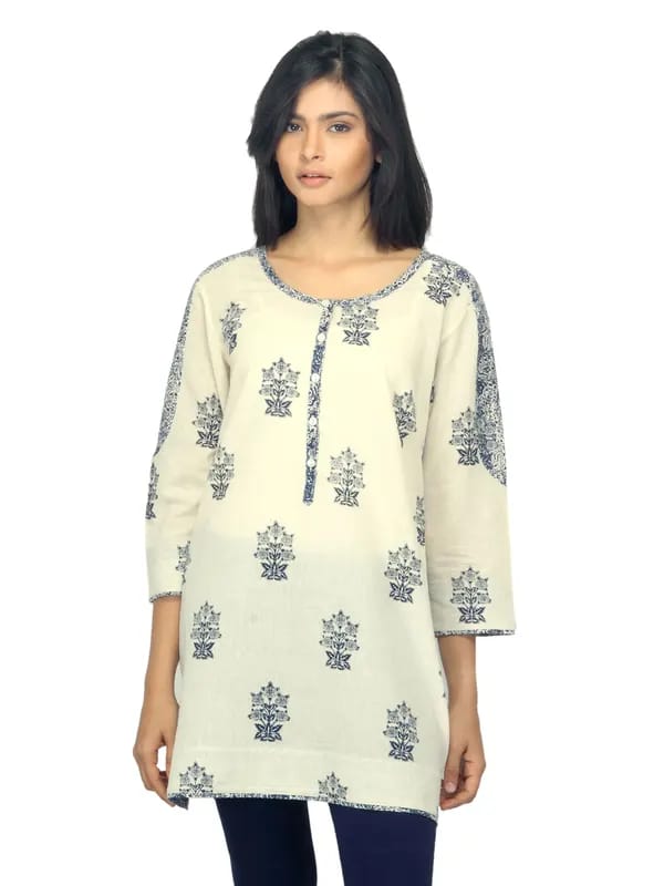 Fabindia Women Printed Off White Kurti