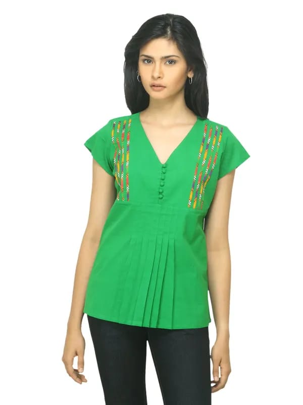 Fabindia Women Green Cambric Top