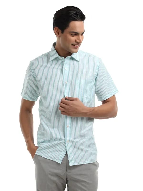 Arrow Men White and Blue Striped Shirt