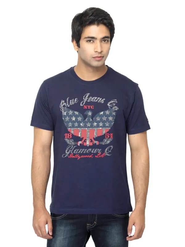 Arrow Sport Men Printed Navy Blue T-shirt