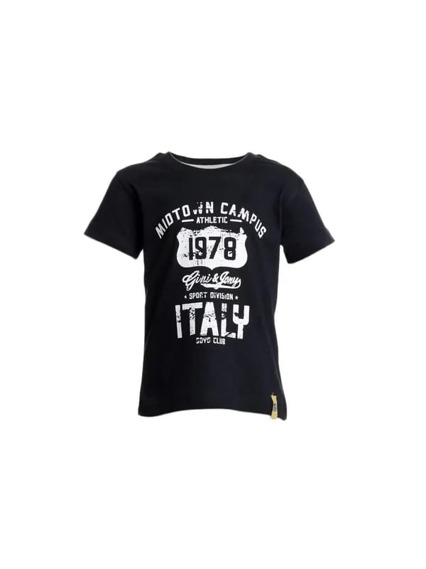 Gini and Jony Boys Printed Navy Blue T-shirt