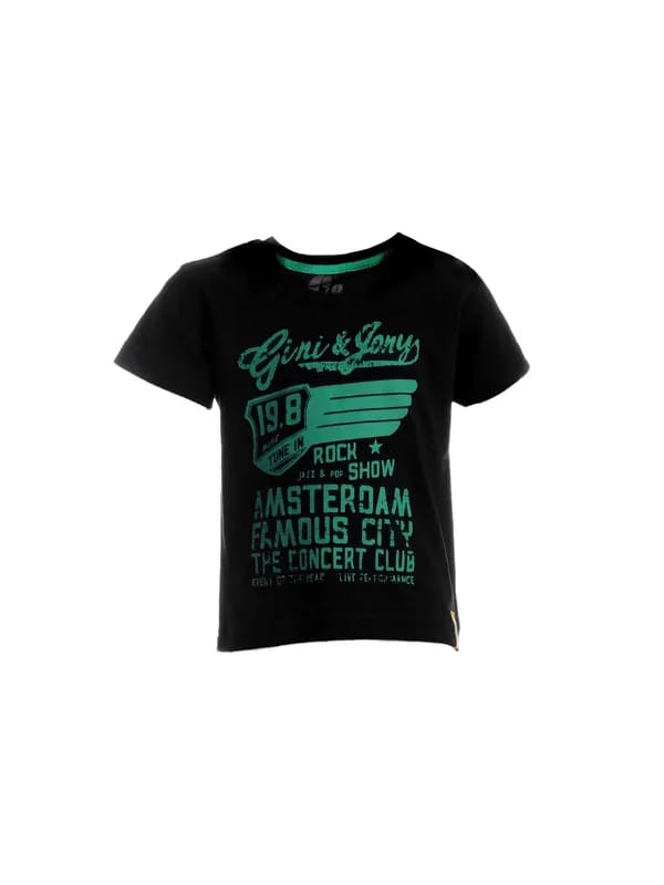 Gini and Jony Boys Printed Black T-shirt