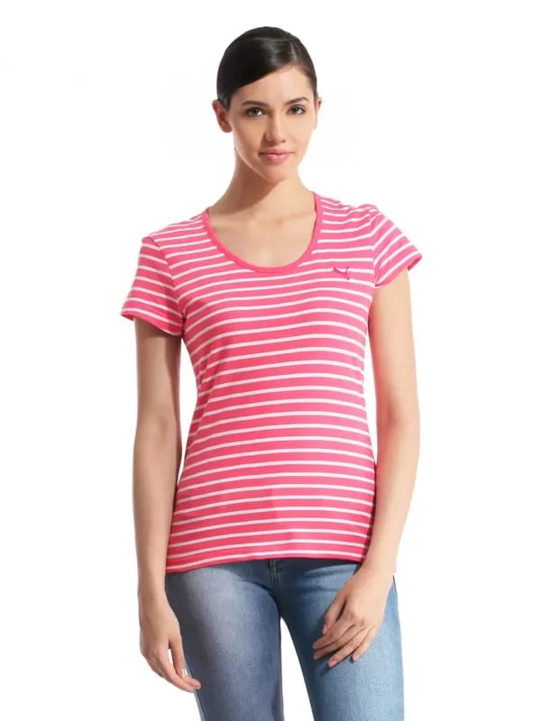 Puma Women Striped Pink T-shirt