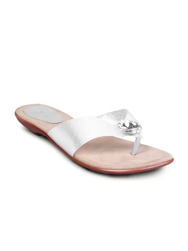 Catwalk Women Flat Studded Crystal Silver Flats