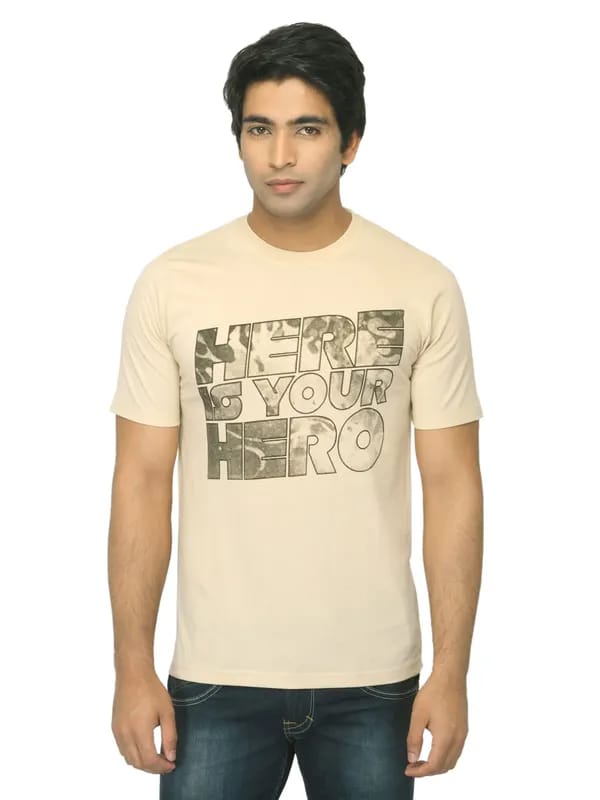 Mark Taylor Men Printed Beige T-shirt