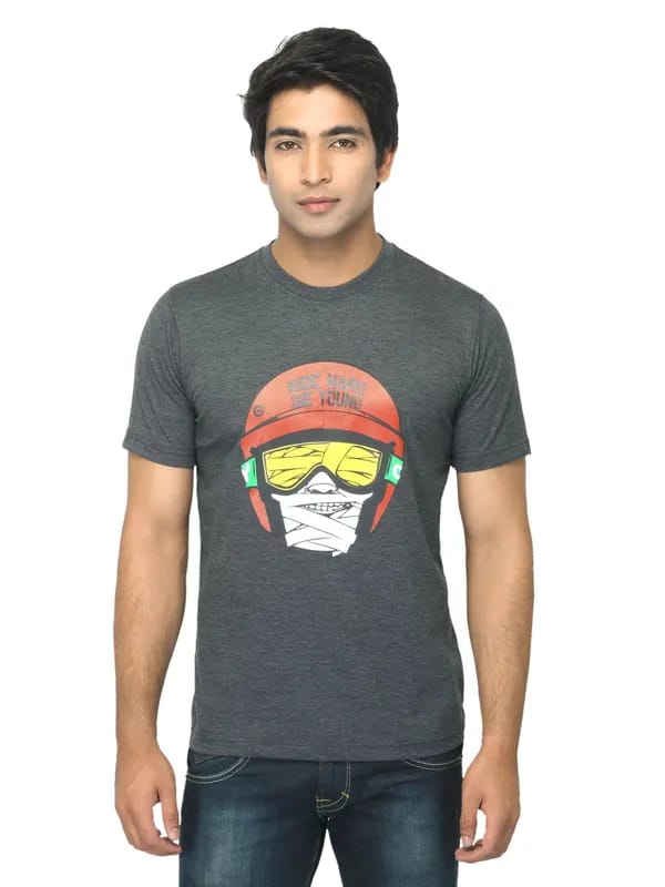 Mark Taylor Men Printed Charcoal T-shirt