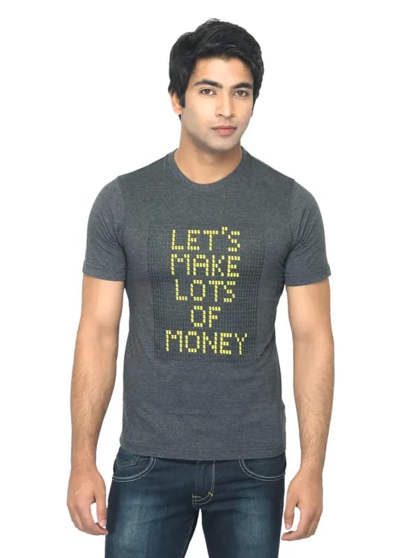 Mark Taylor Men Printed Charcoal T-shirt