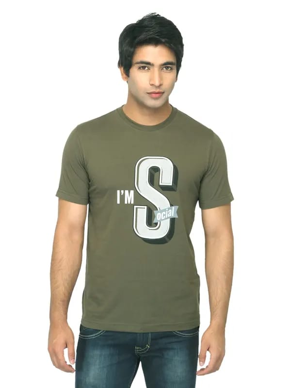 Mark Taylor Men Printed Olive T-shirt