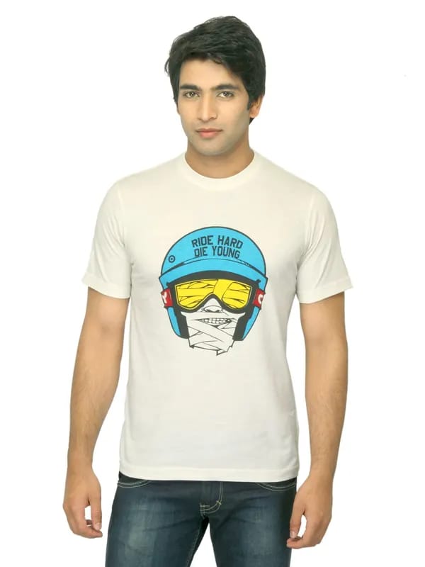 Mark Taylor Men Printed Off White T-shirt