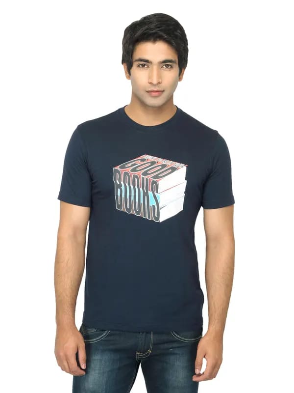 Mark Taylor Men Printed Navy Blue T-shirt